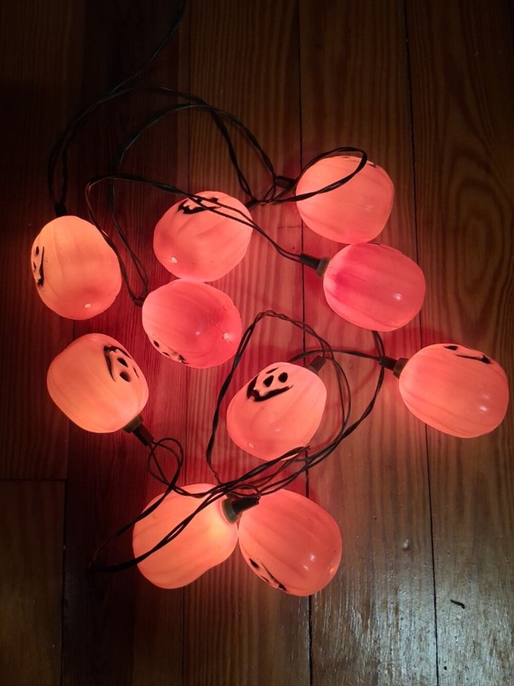 Vintage HALLOWEEN Pumpkin Blow Mold Light String 10 Count Orange Retro
